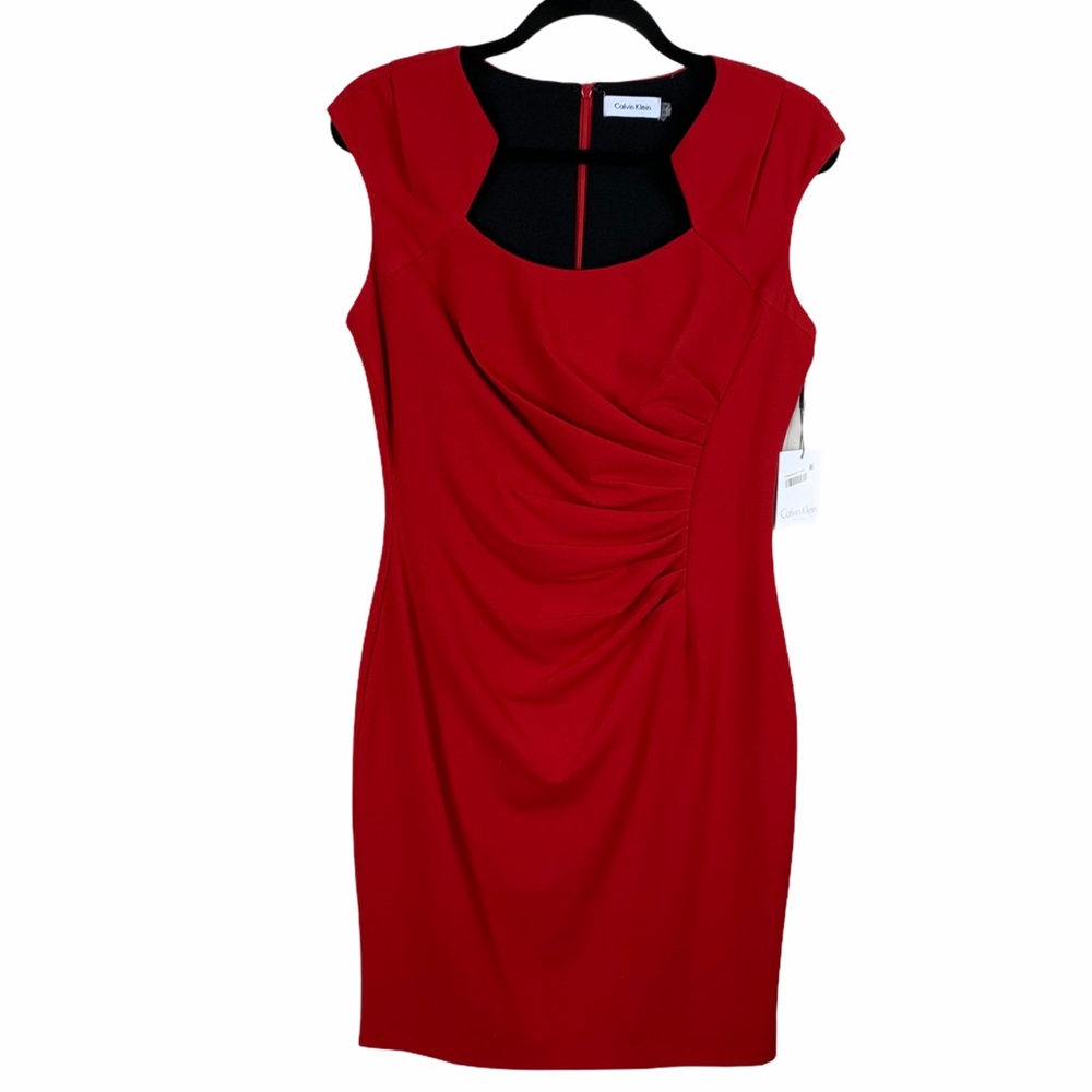 SALE❤️Calvin Klein Cap Sleeve Ruched Sheath Dress